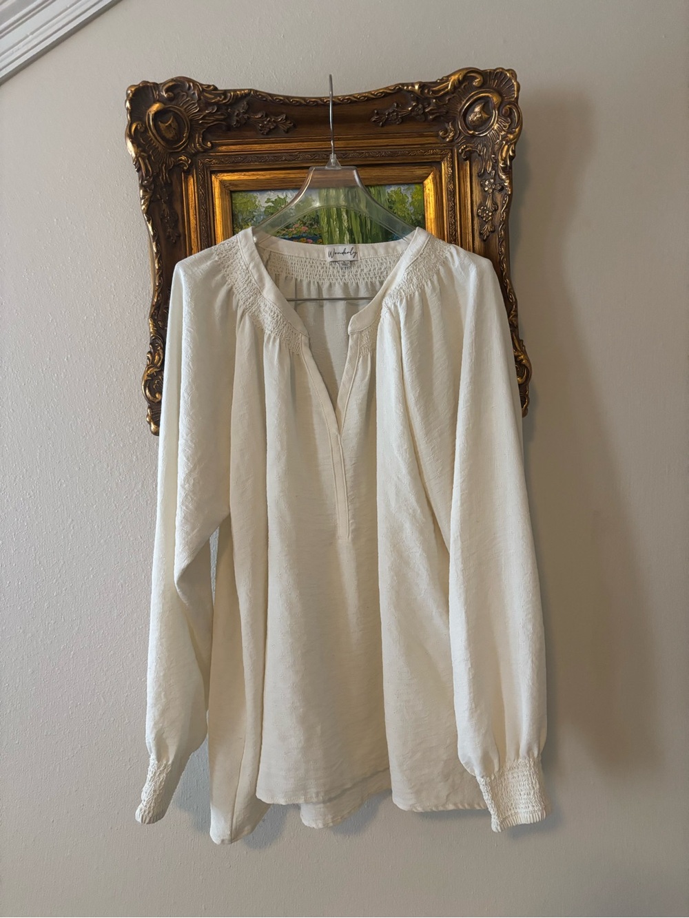 Wonderly Smocked Ivory Peasant Blouse